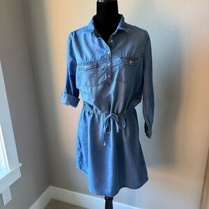 designer long sleeve midi dress Petal and Pup Women's Edwina Shirred Frill catching ruffled layer design Marc O'Polo DENIM LONGSLEEVE Size:20w Style-Color-Dim:091866700_BLS_M